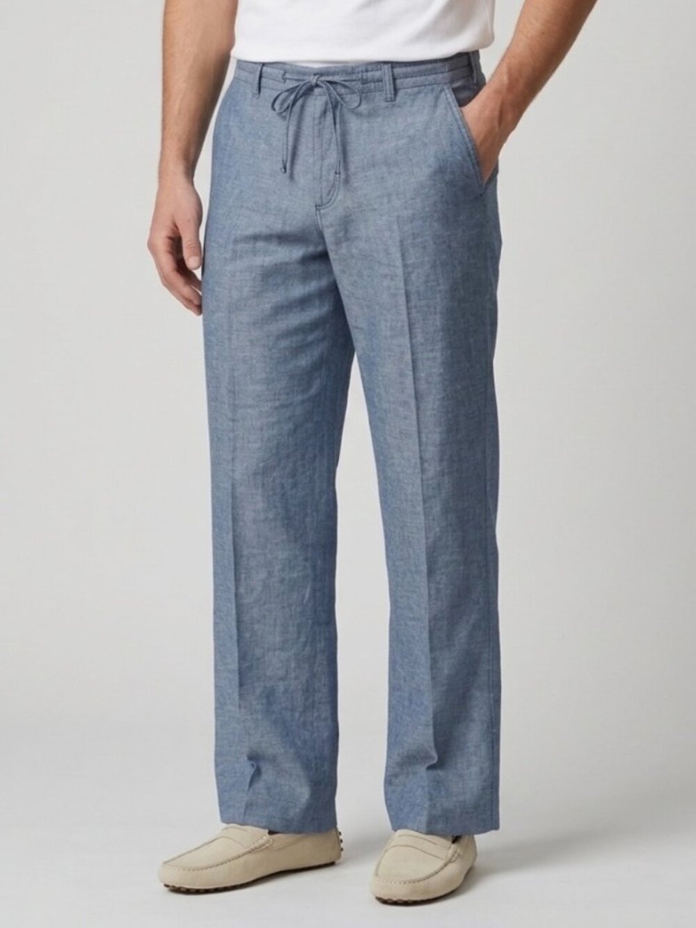 New Cubavera Linen Blend Relaxed Drawstring Pants M 32-34 Chambray Breezy